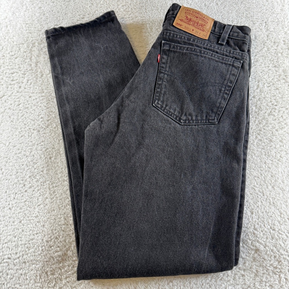 Vintage Levi's 550 Mens 33x34 Tag 32x34 Fit Black Relaxed Tapered Jeans Made USA